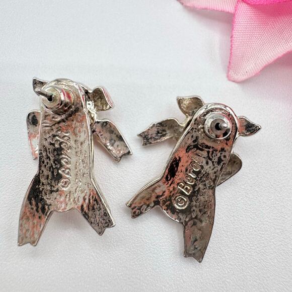 Vintage Edgar Berebi Pink Pig Front To Back Illusion Jacket Earrings Cute Funny - Picture 8 of 11